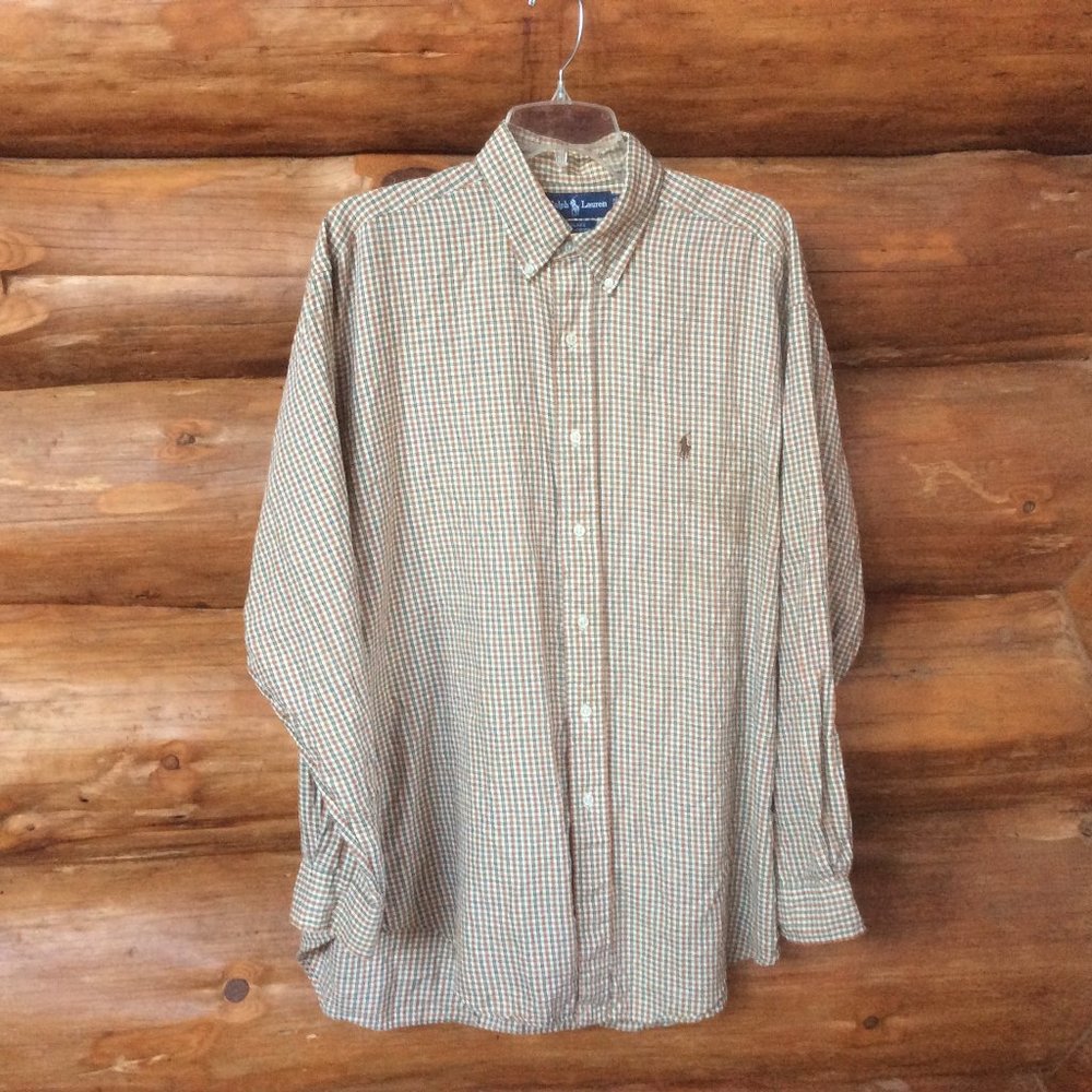 Ralph Lauren Blake Plaid Classic Mens Long Sleeve Pony Logo Shirt Size Large